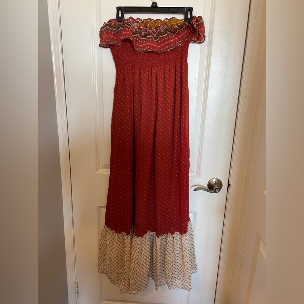 Boho strapless floral maxi dress L